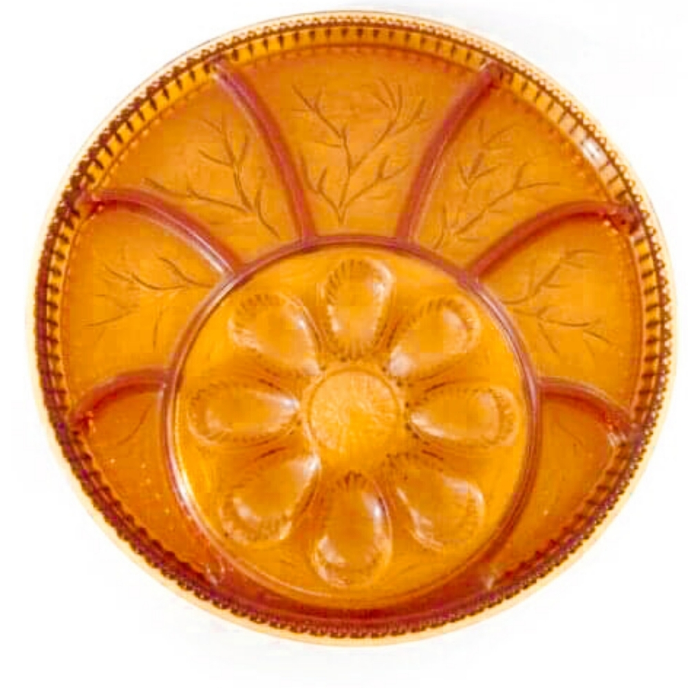 Indiana Glass Amber Depression Glass Egg & Relish Tray 13"